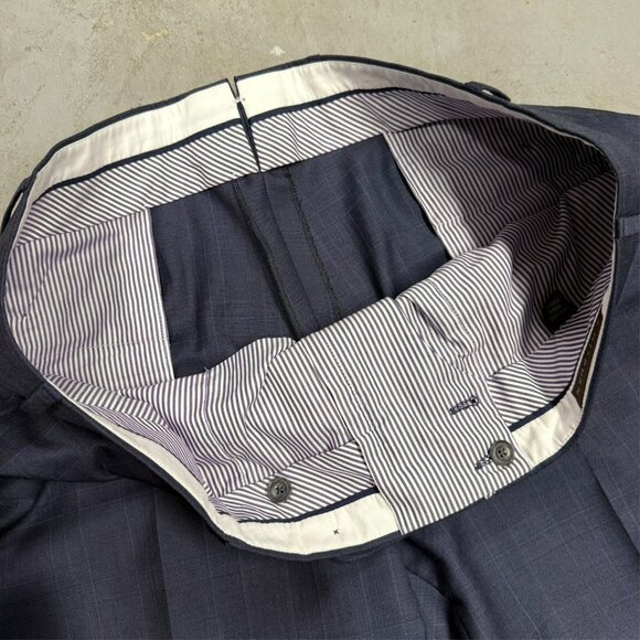 J. Hilburn Dress Pants Wool Trousers Windowpane Blue Portugal 40x30 - Picture 4 of 9